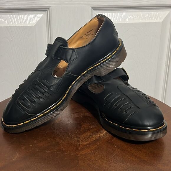 🔥 Dr Martens Mica woven black Leather Sandals Loafers Men 9 -EXCELLENT - England - Picture 4 of 15